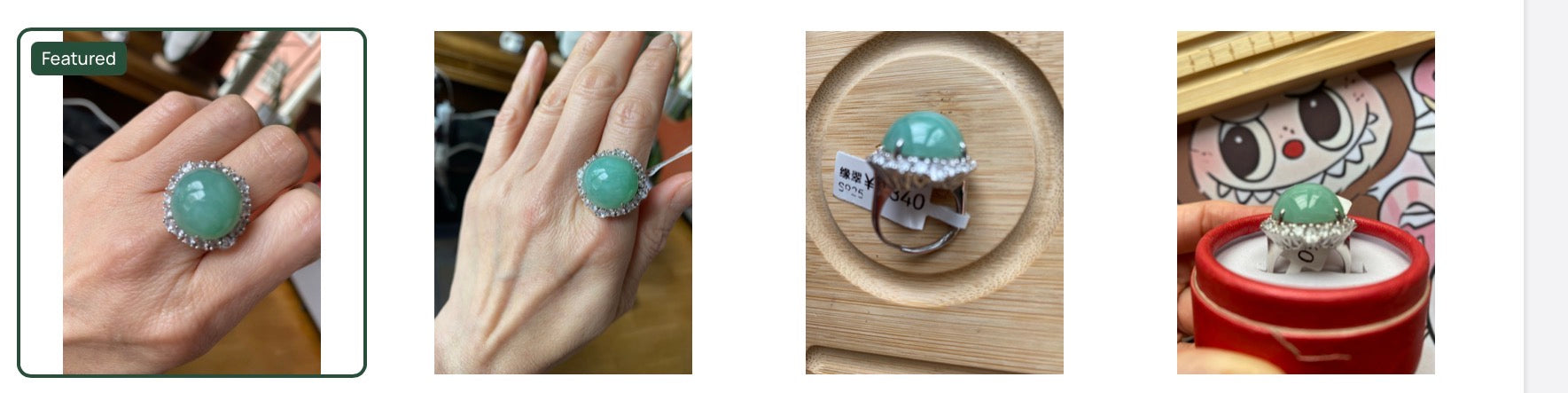 Big cocktail apple green ring in silver
