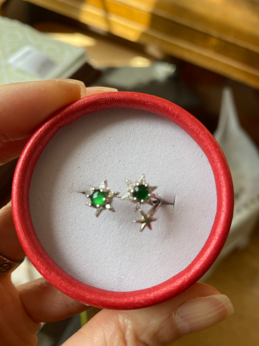 Double stars imperial green FeiCui Jade silver ring
