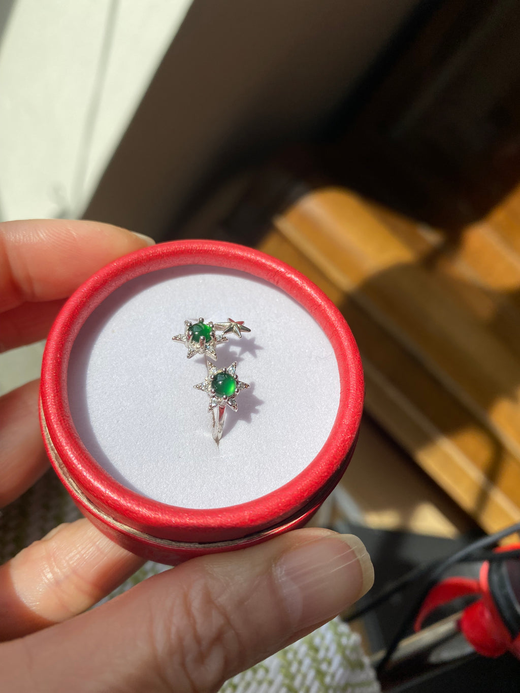 Double stars imperial green FeiCui Jade silver ring