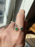 Double stars imperial green FeiCui Jade silver ring