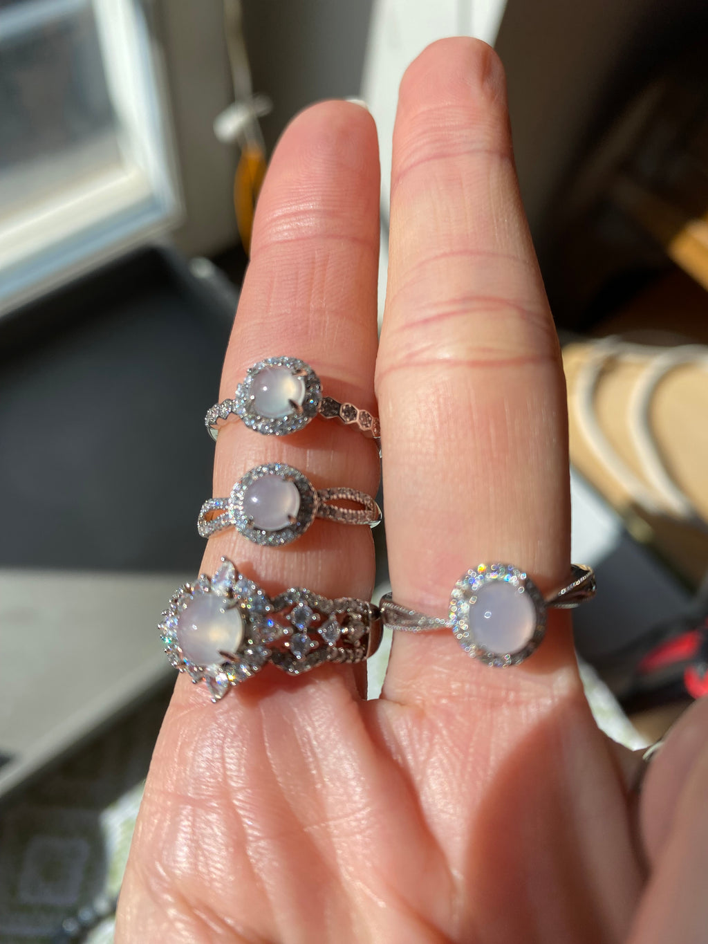 Silver ring in moonlight color FeiCui Jade