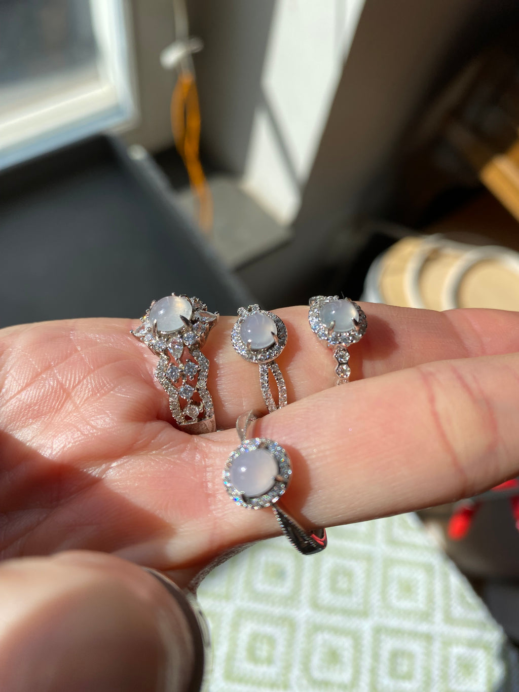 Silver ring in moonlight color FeiCui Jade