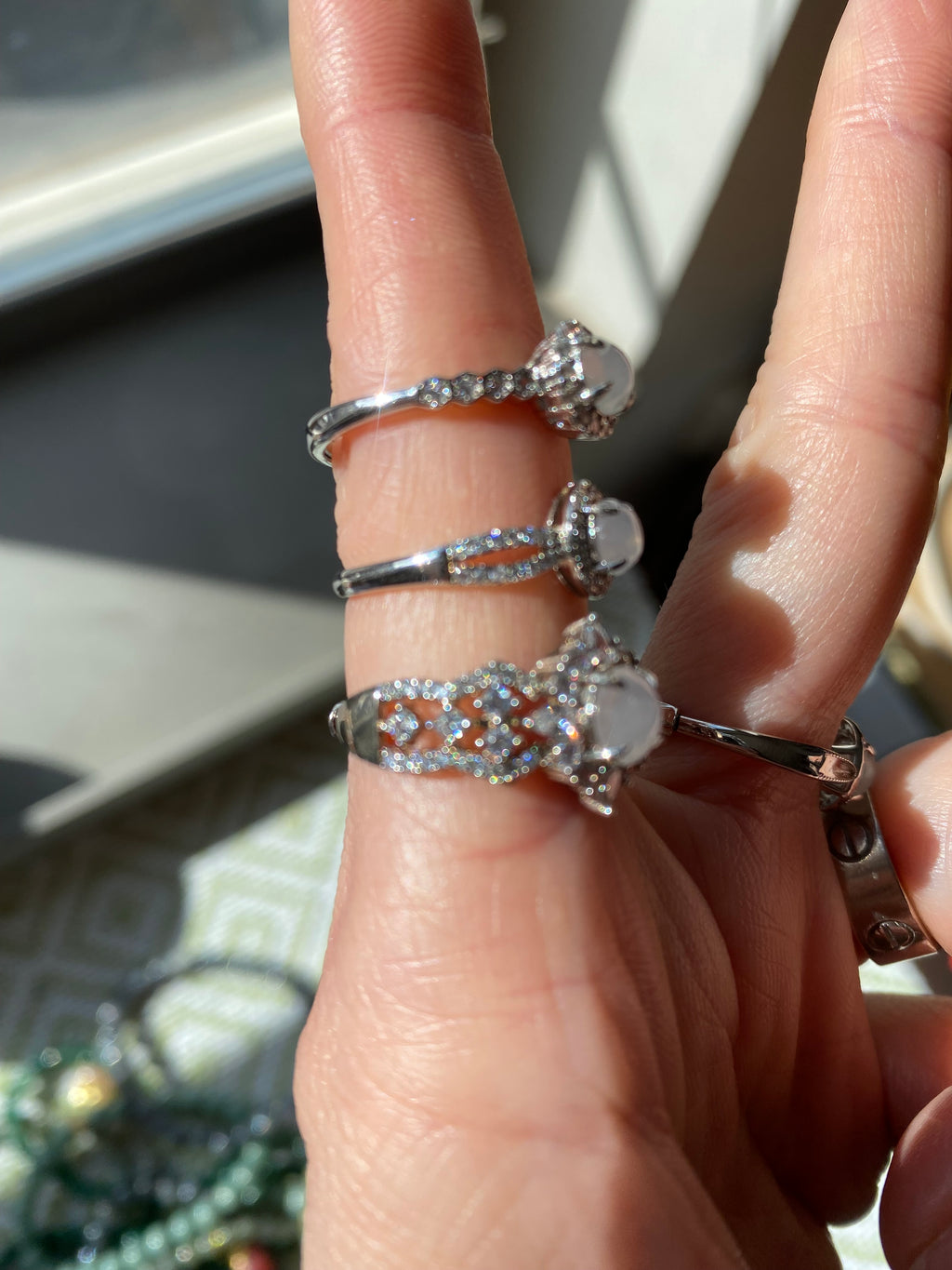 Silver ring in moonlight color FeiCui Jade