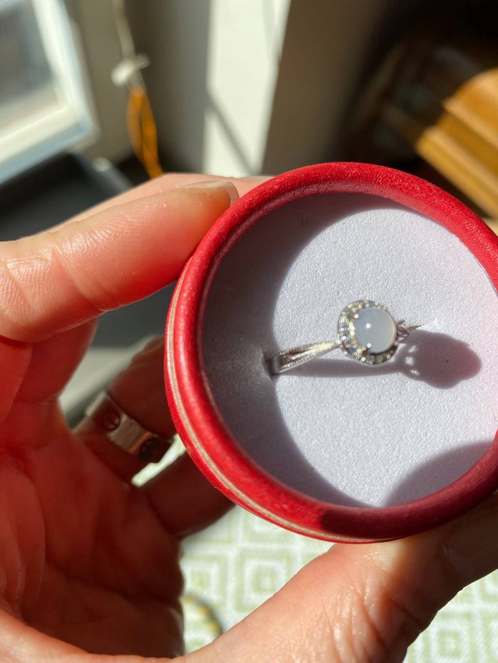 Silver ring in moonlight color FeiCui Jade
