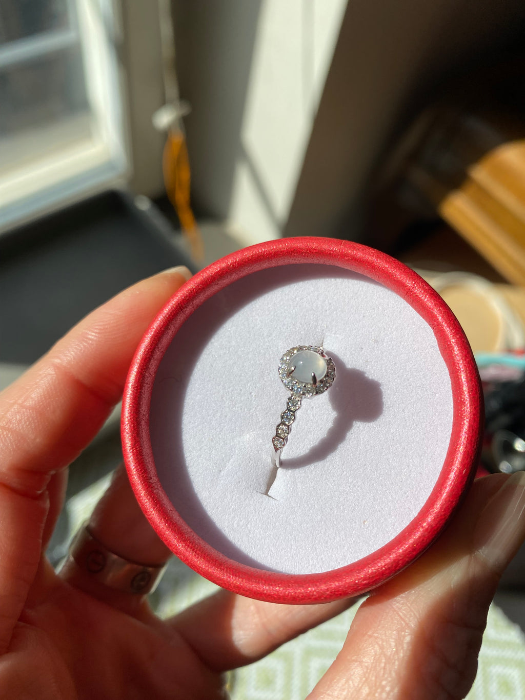 Silver ring in moonlight color FeiCui Jade