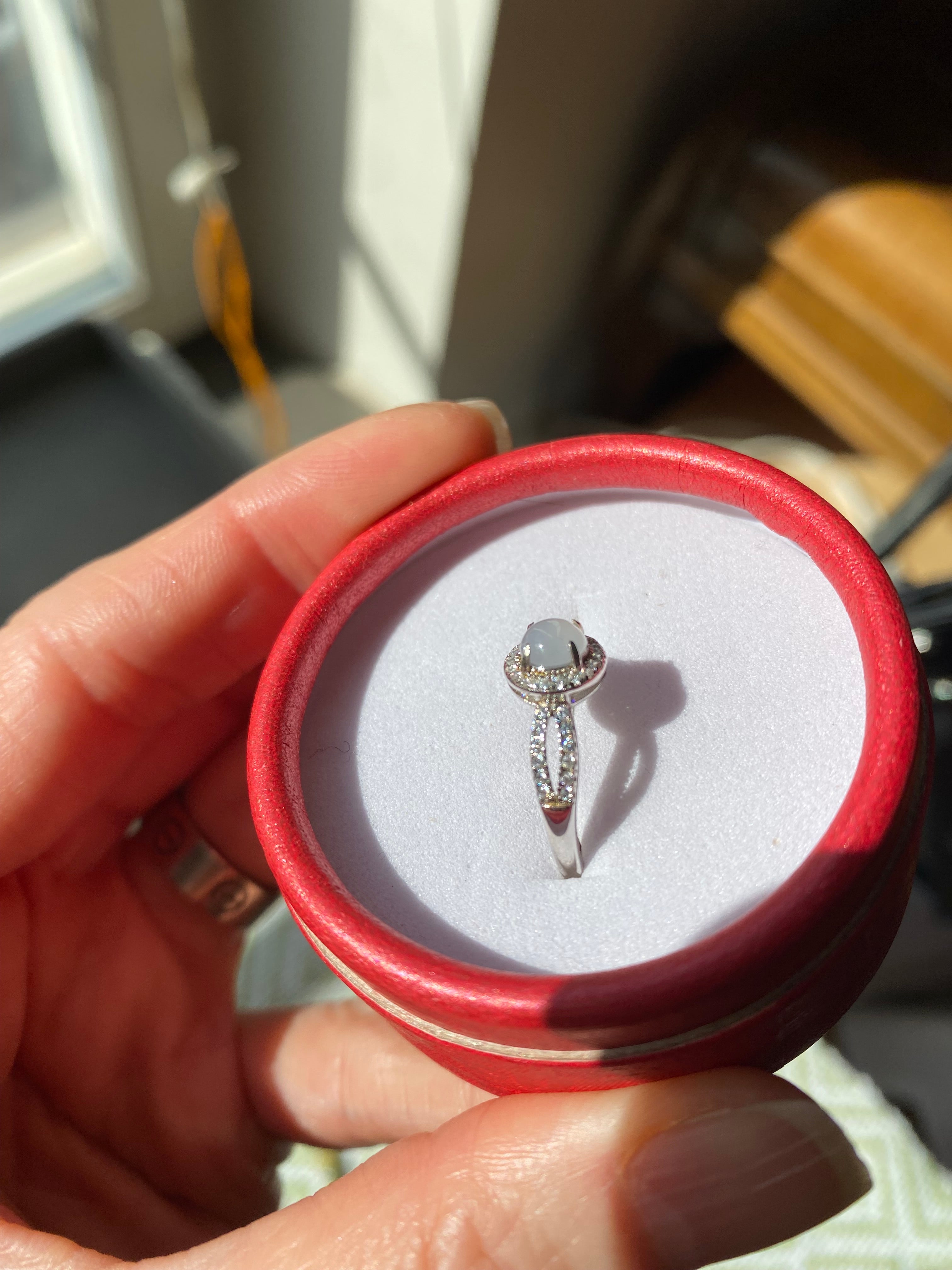 Silver ring in moonlight color FeiCui Jade