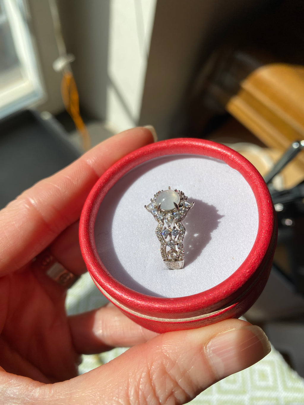 Silver ring in moonlight color FeiCui Jade
