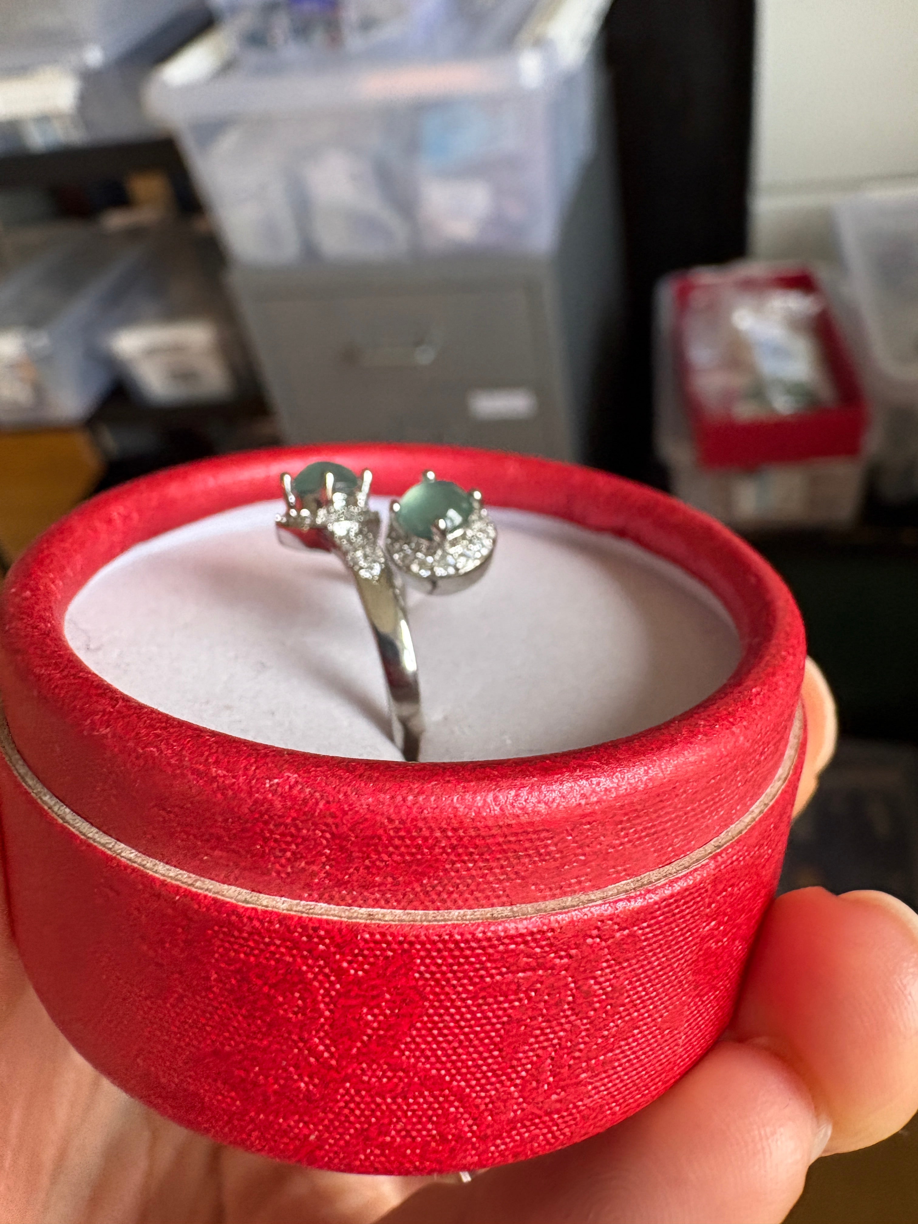 Light blue FeiCui Jade double stones ring in silver