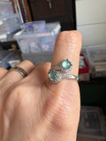 Light blue FeiCui Jade double stones ring in silver