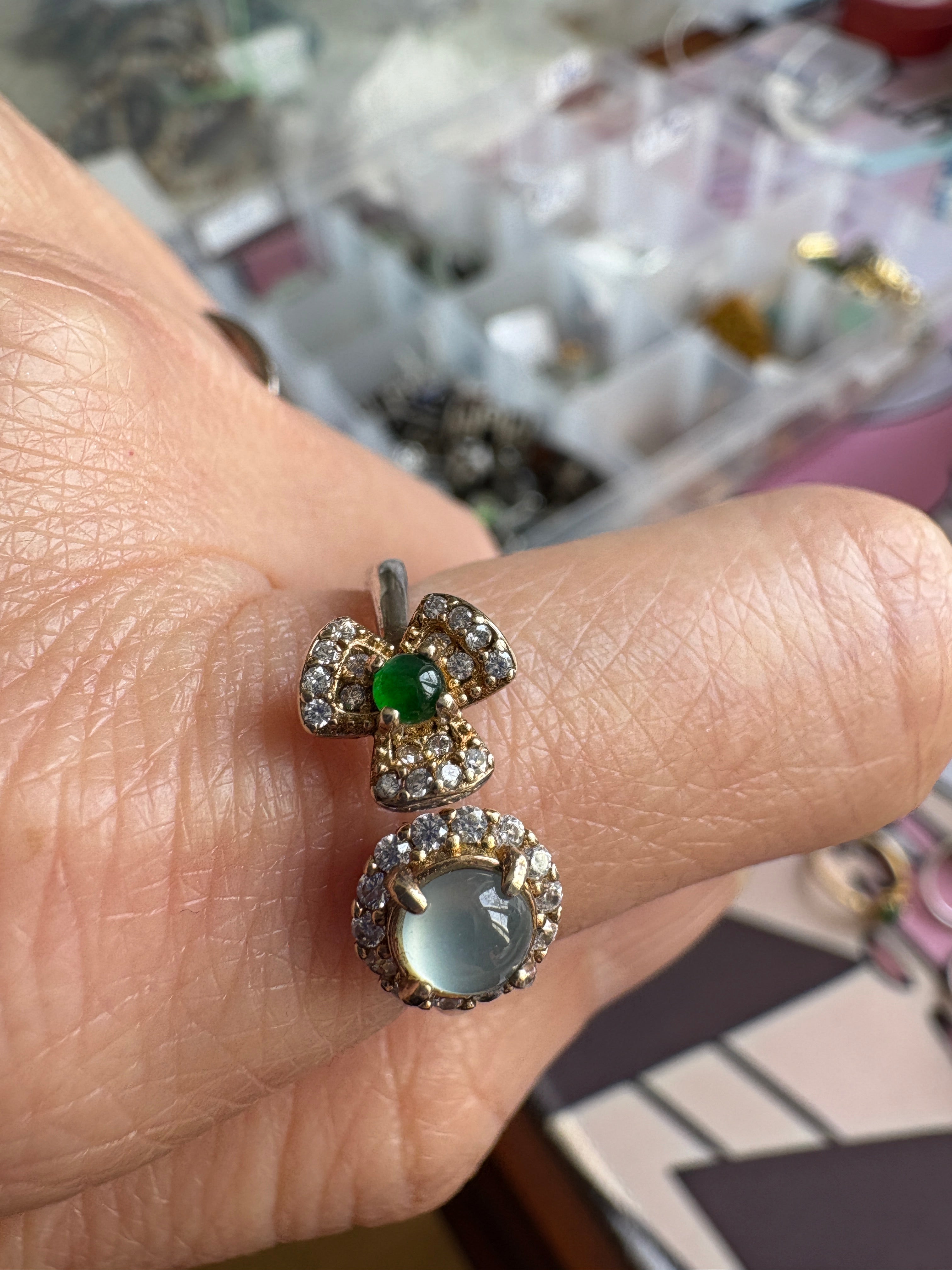 Icy blue/ imperial green flower FeiCui Jade in silver