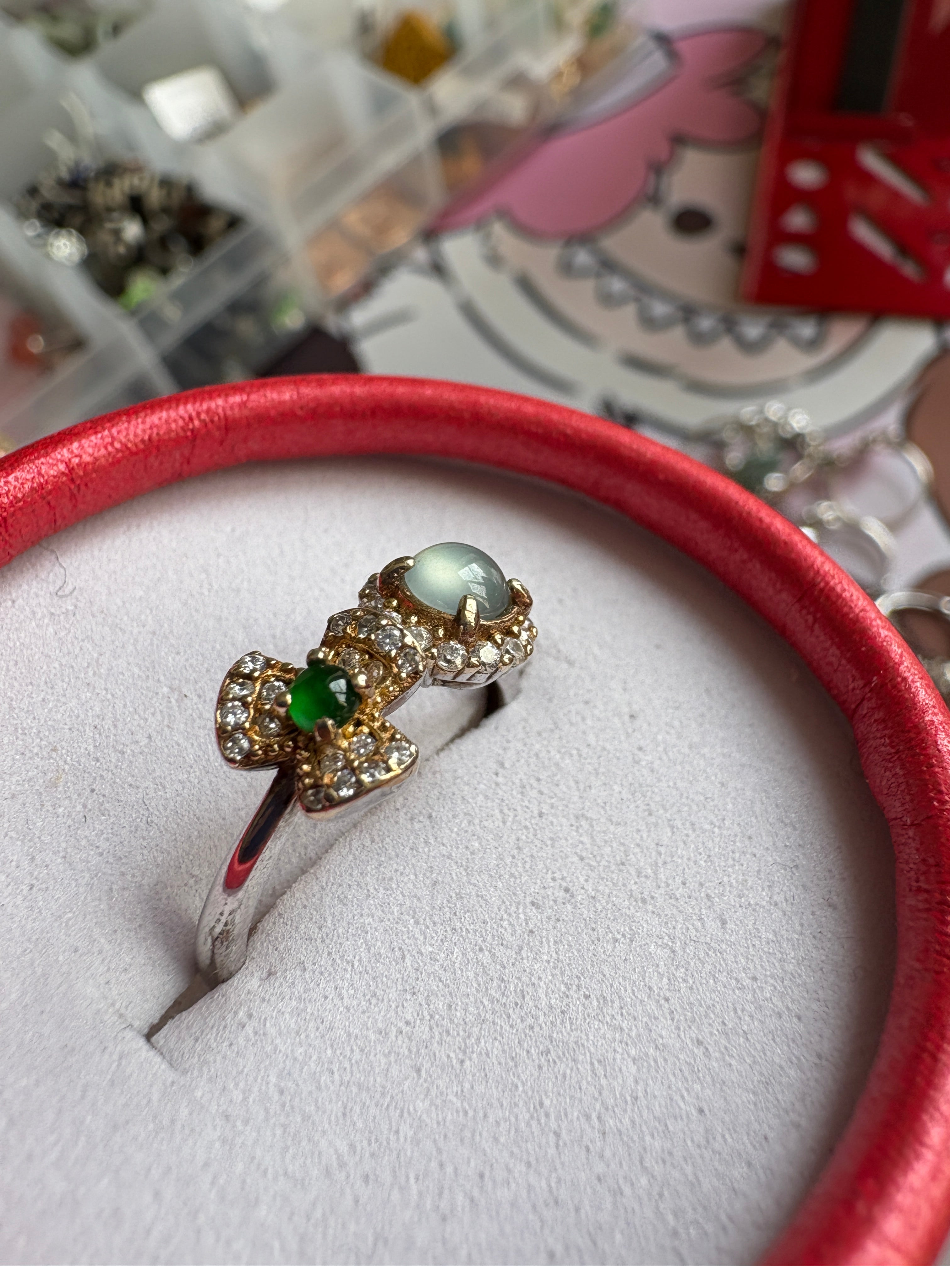Icy blue/ imperial green flower FeiCui Jade in silver