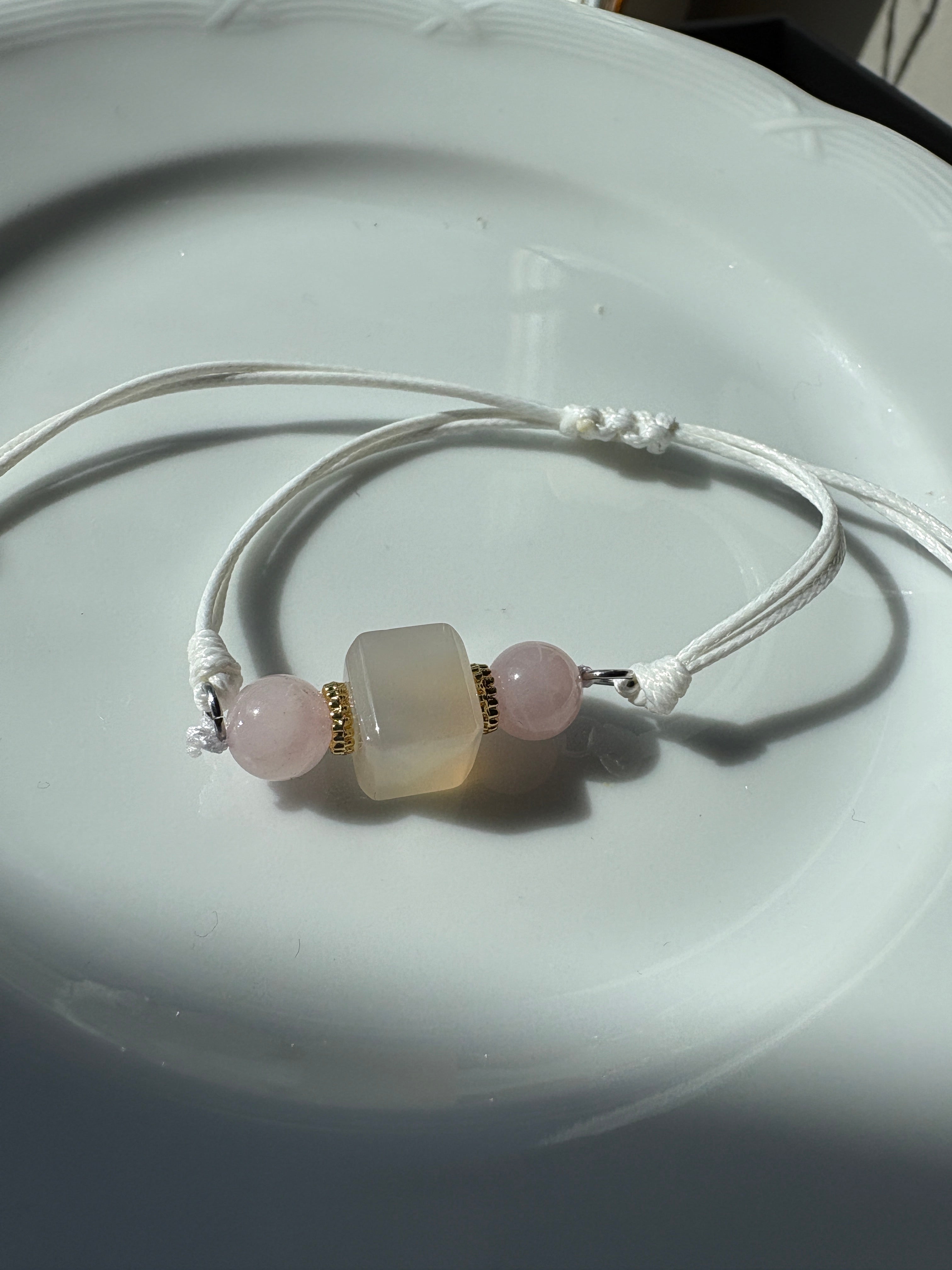 White Agate mix pink quartz bracelet