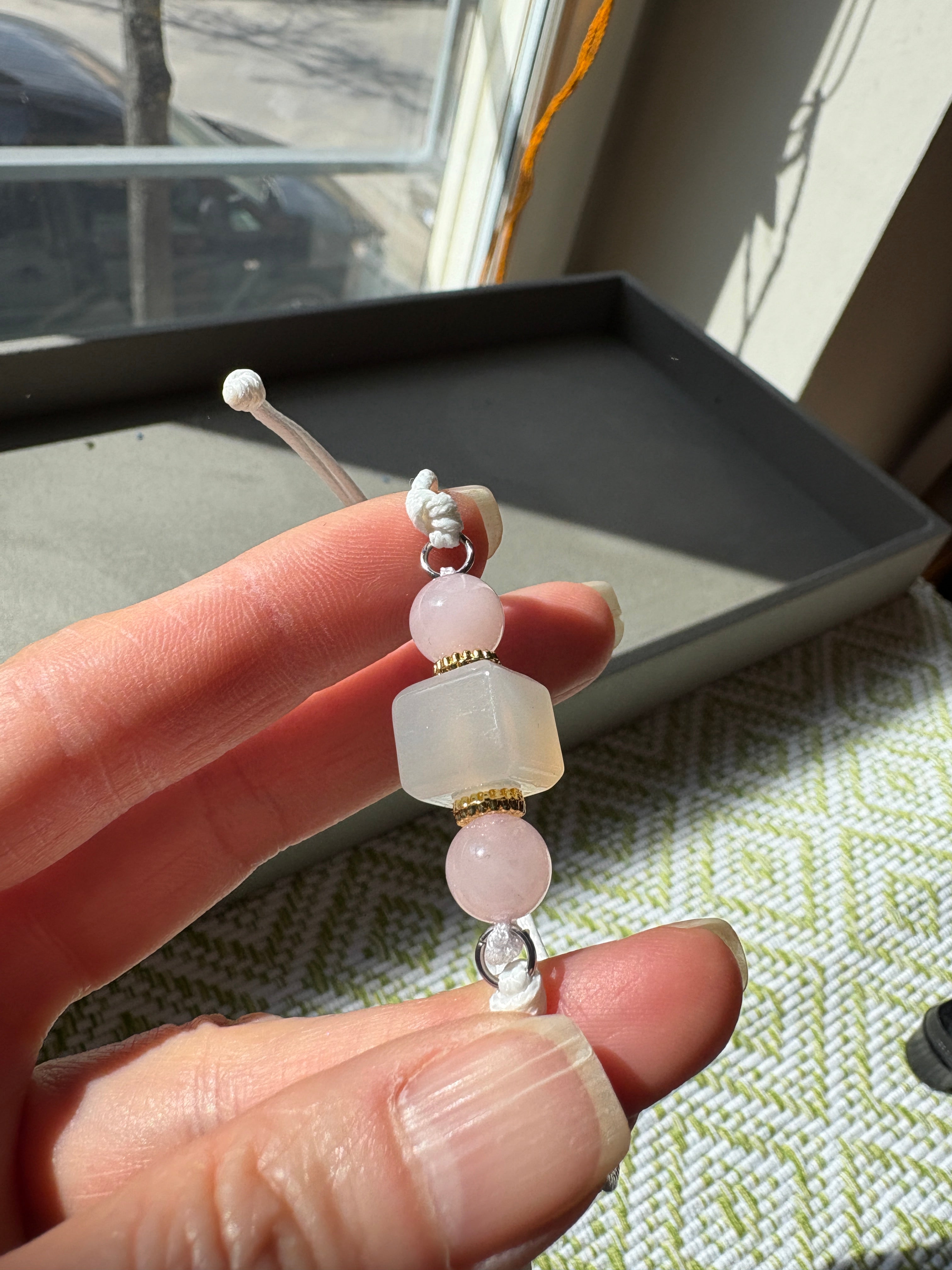White Agate mix pink quartz bracelet