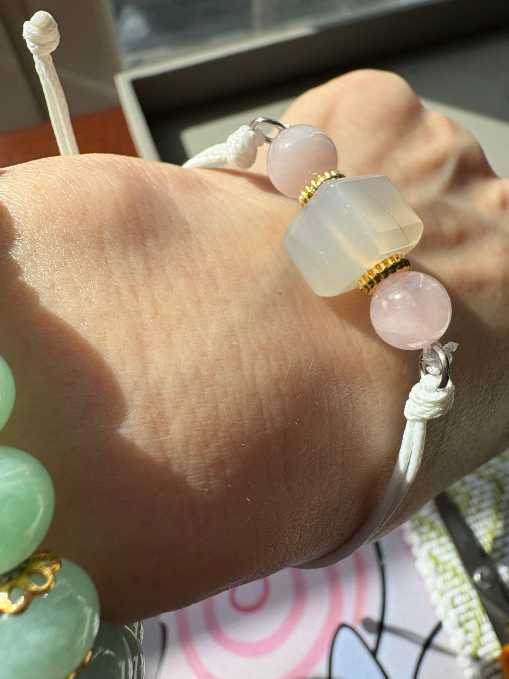 White Agate mix pink quartz bracelet
